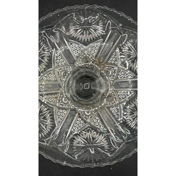 VTG Pressed Glass Pedestal Cake Stand 8.25" Scalloped Edge Starburst Design - Picture 5 of 8